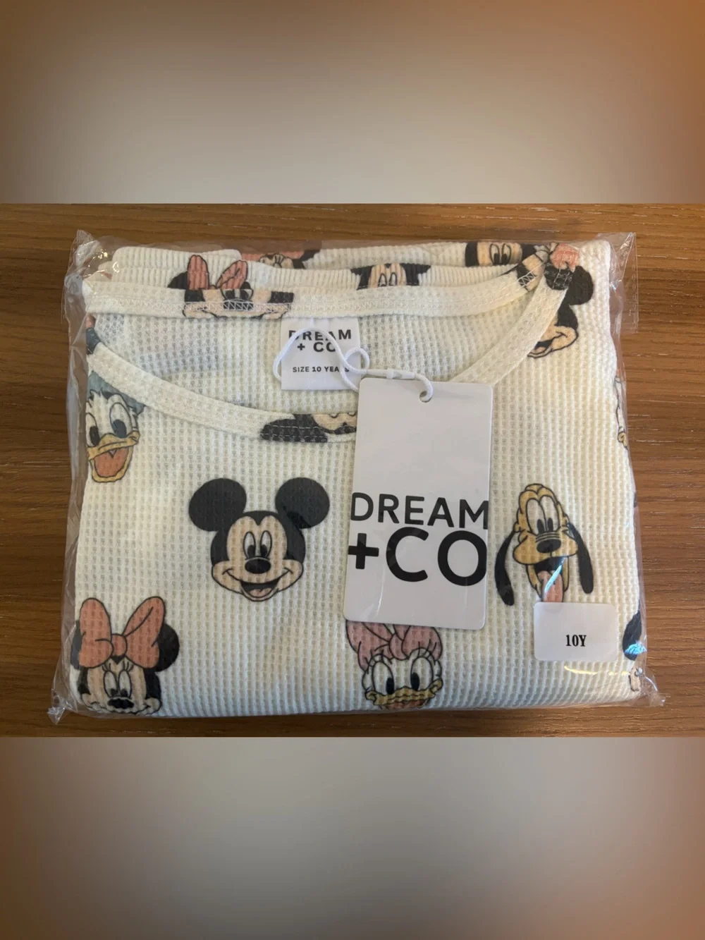 Kids Cream Mickey Mouse Waffle Knit Pajamas